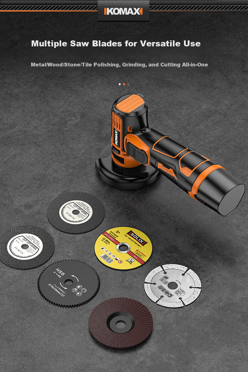 KOMAX Mini Angle Grinder Cordless Lithium Battery Polisher Multifunctional Small Rechargeable Hand Grinder Cutting Machine 9
