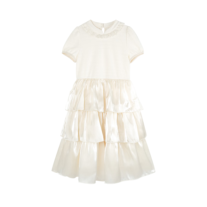 CHANZUIGOU Girls Mousse Cake Princess Dress 26 Summer New Children's Waterdrop Button Mid-Length Satin Dress