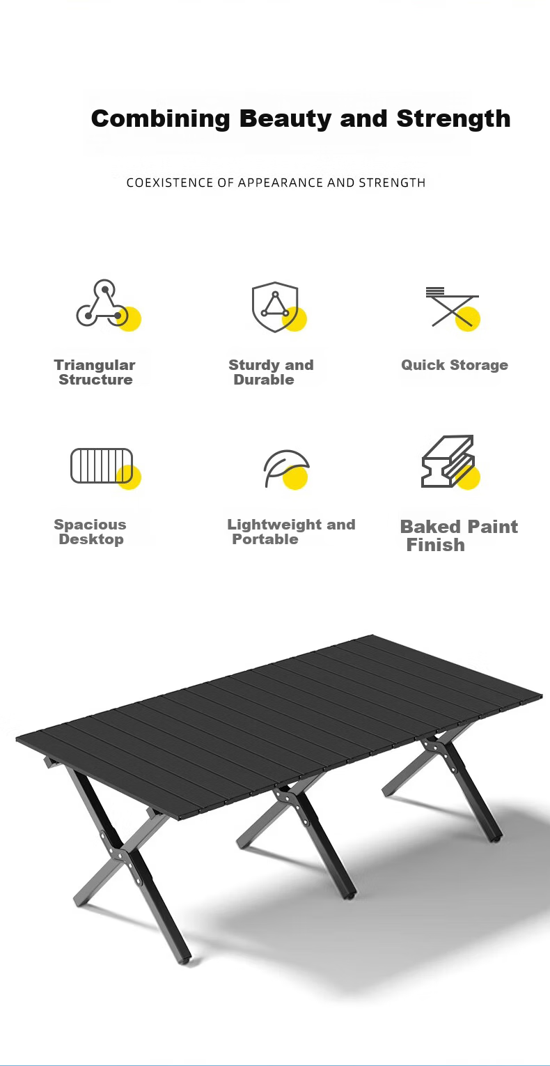 Xiaomo Outdoor Folding Table, Picnic Barbecue Egg Roll Table Camping Table And Chairs, Portable Stalls Camping Balcony Leisure Table, Black 5