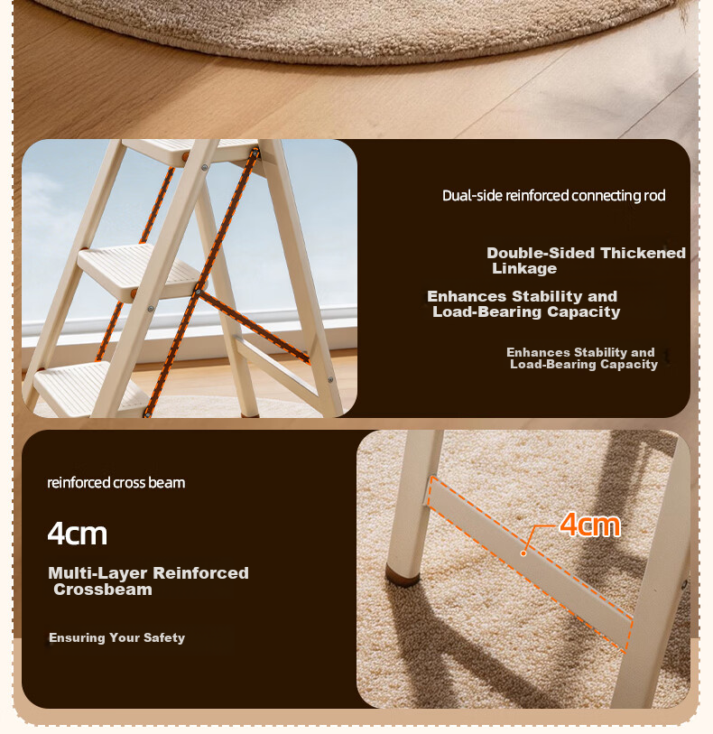Xiaomoti Household Folding Thickened Carbon Steel A-Frame Ladder Indoor Multifunctional Step Ladder with Handrail Four-Step Ladder 5