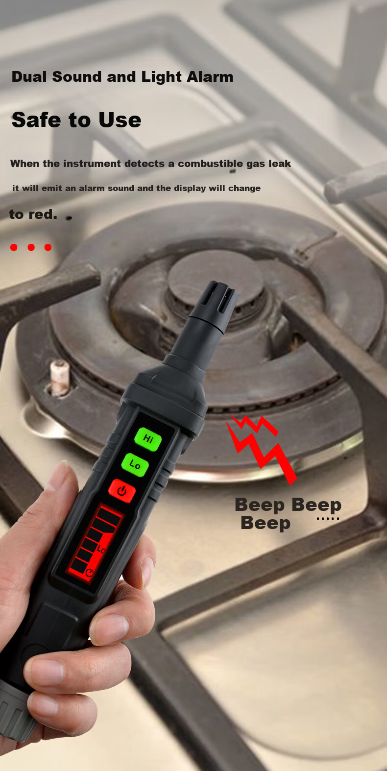 JERXUN Combustible Gas Detector Natural Gas Coal Gas Pen-Type Leak Detector Portable LPG Leak Alarm 7
