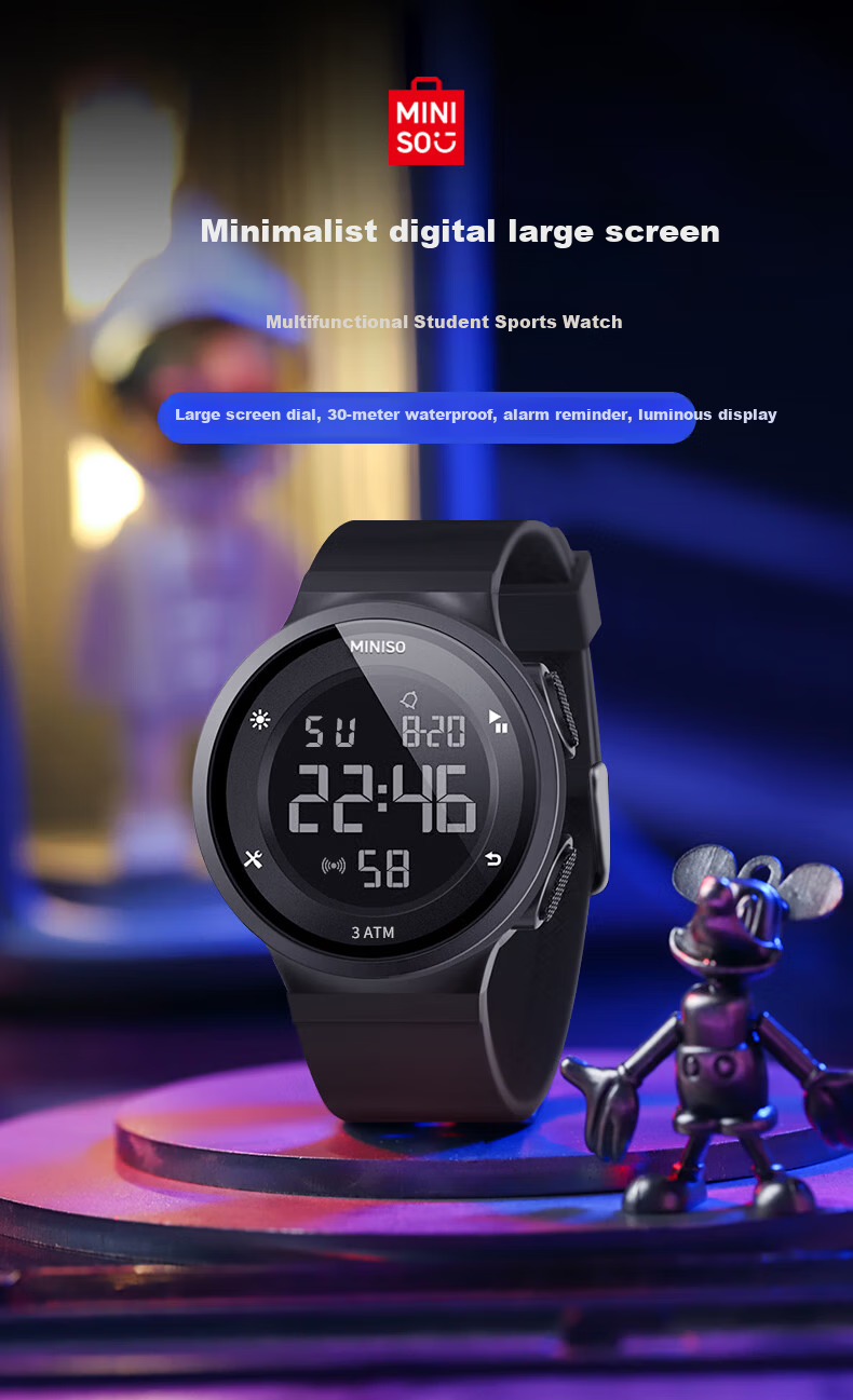 MINISO Sports Waterproof Digital Watch for Kids Teens Alarm Clock Genius Children Timepiece Gift 2