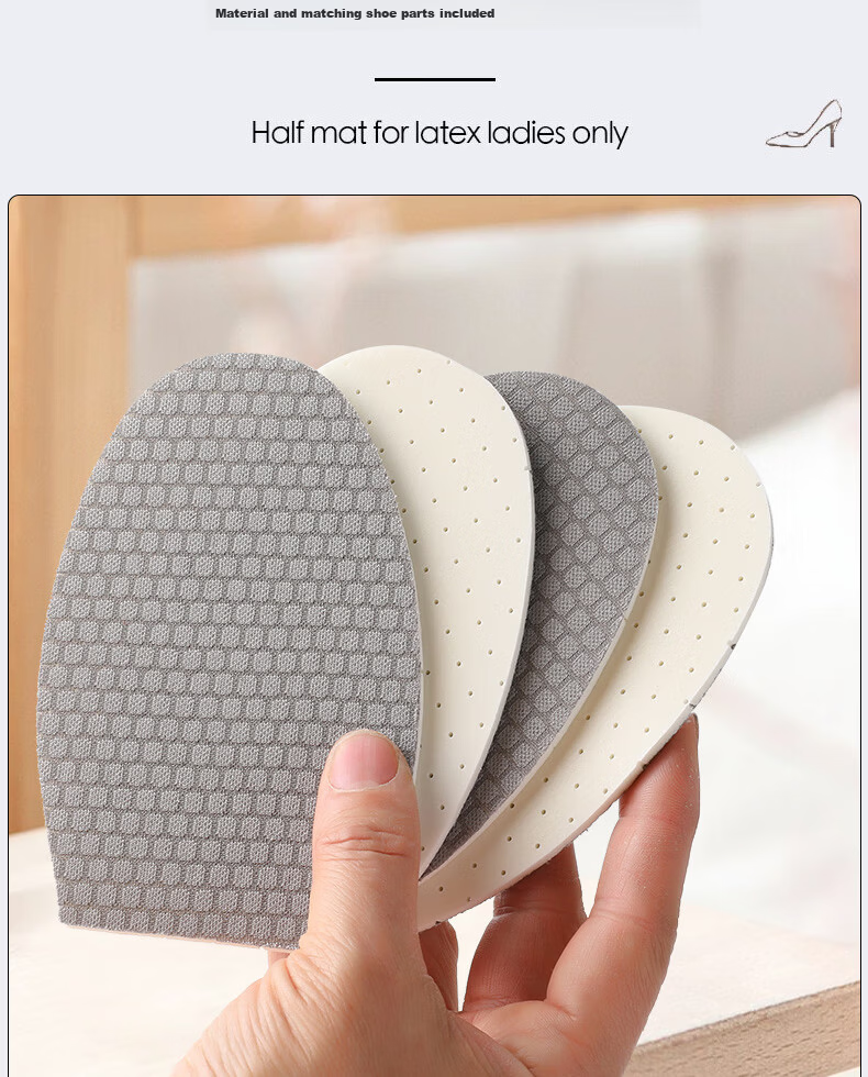 FOOTOPPO Latex Pressure-Relief Forefoot Pads Women's Non-Slip Gel Half Insoles for High Heels Thickened Anti-Slip Half Inserts 1