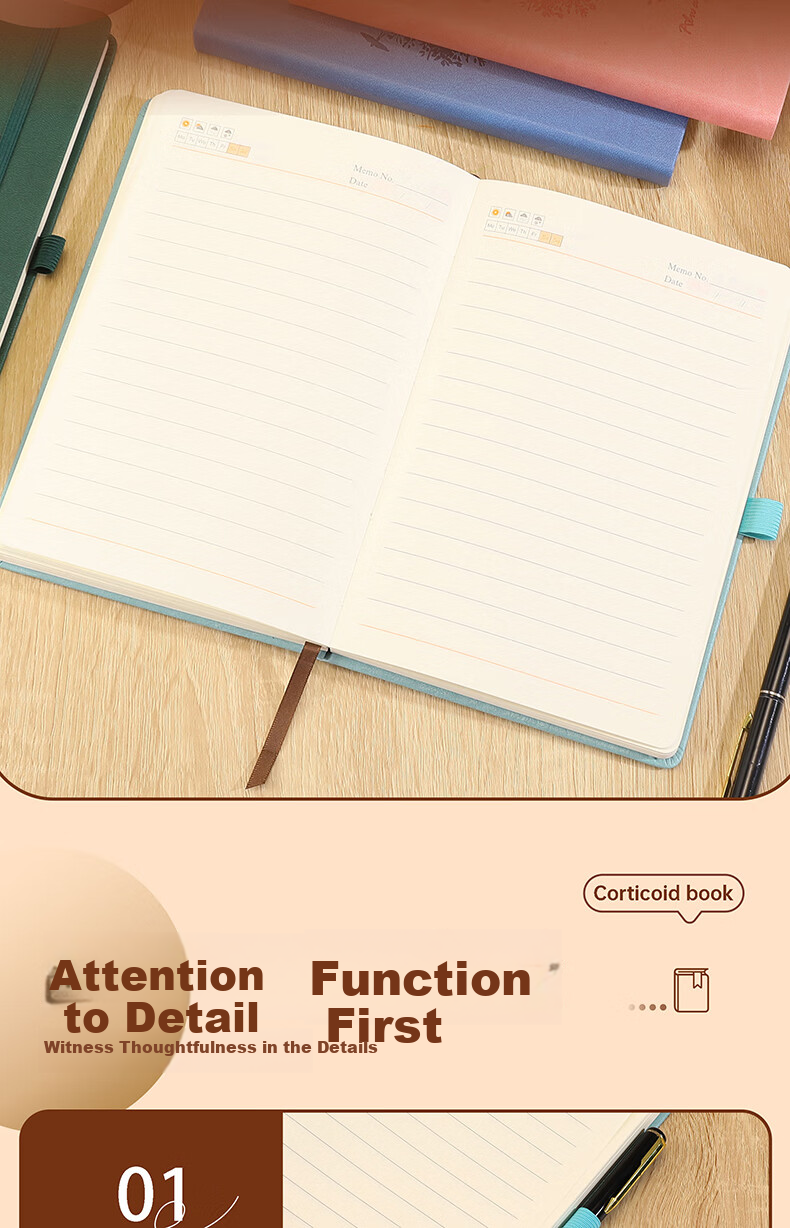 A5 Thickened 360-Page Faux Leather Strap Notebook Candy Color Business Student Simple Office Meeting Study Lined Journal Customizable 8