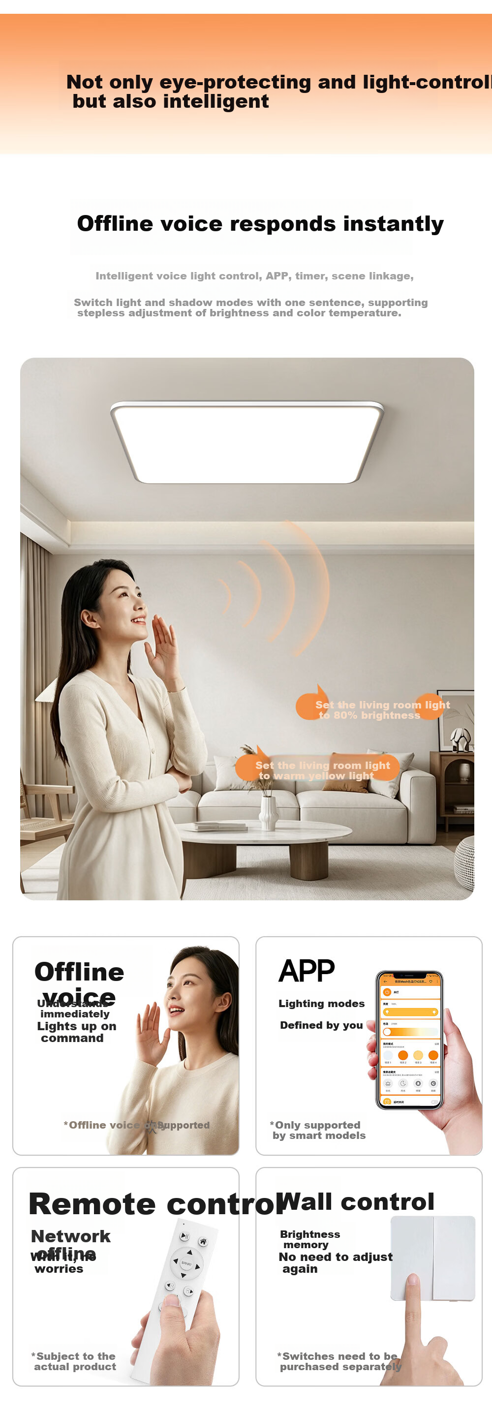 Kuka LED Ceiling Light Minimalist Eye-Care Ultra-Thin Purike Living Room Bedroom Lamp 110cm Offline Voice Control [Installation Included] 11