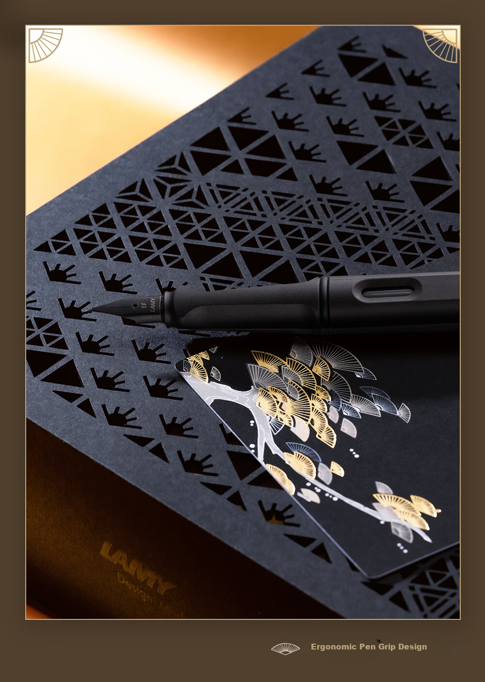LAMY Safari Fountain Pen Gift Set with Pine Soot Ink, Matte Black 0.5mm, Calligraphy and Posture Training Pen for Students, Office Stationery Gift 9