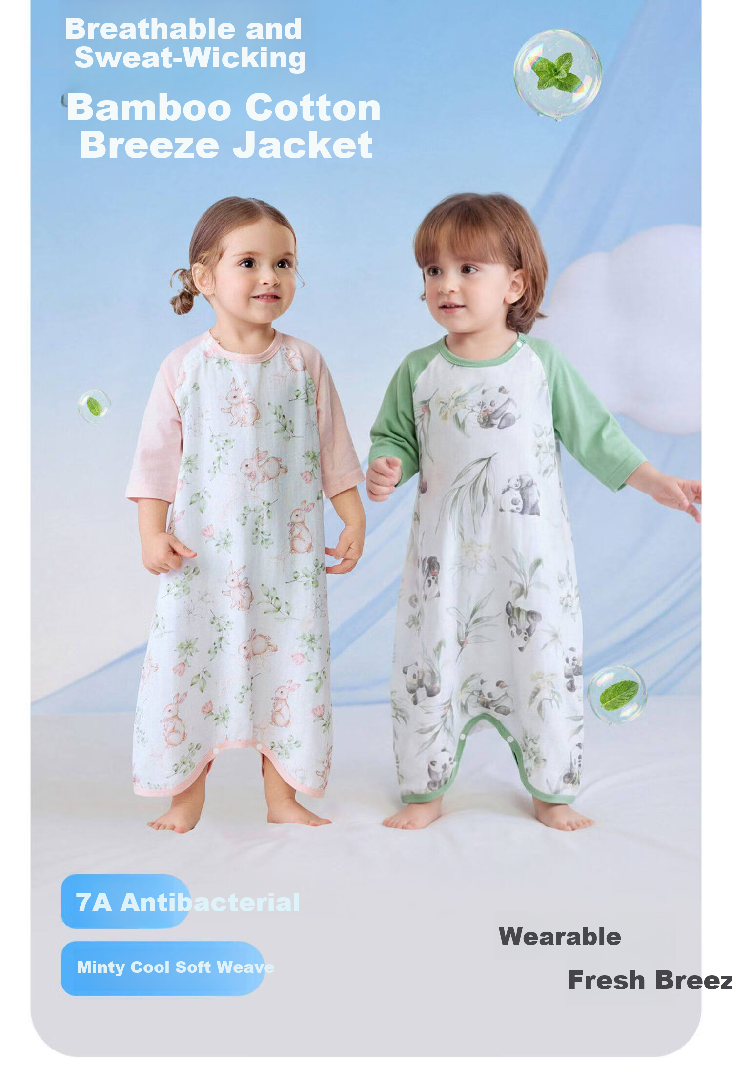 JOYNCLEON Kids Bamboo Cotton Gauze Pajamas Spring Summer Baby Homewear Set Boys Girls Air Conditioning Clothes Jyf195982 3