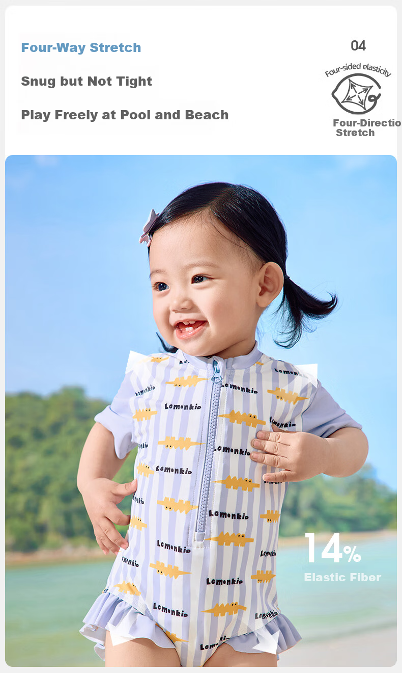 Lemonkid Baby Swimwear Unisex Kids Sun Protection Short Sleeve One-Piece Swimsuit Cute Toddler Swimwear 7