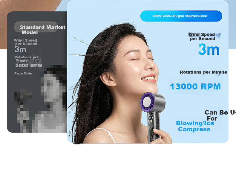 CHIGO Handheld Mini Fan Cooling Ice Compress High-Speed Powerful Small Fan Semiconductor Ice Compress Outdoor Cooling Mini USB Rechargeable Long Battery Life Dorm Use 12
