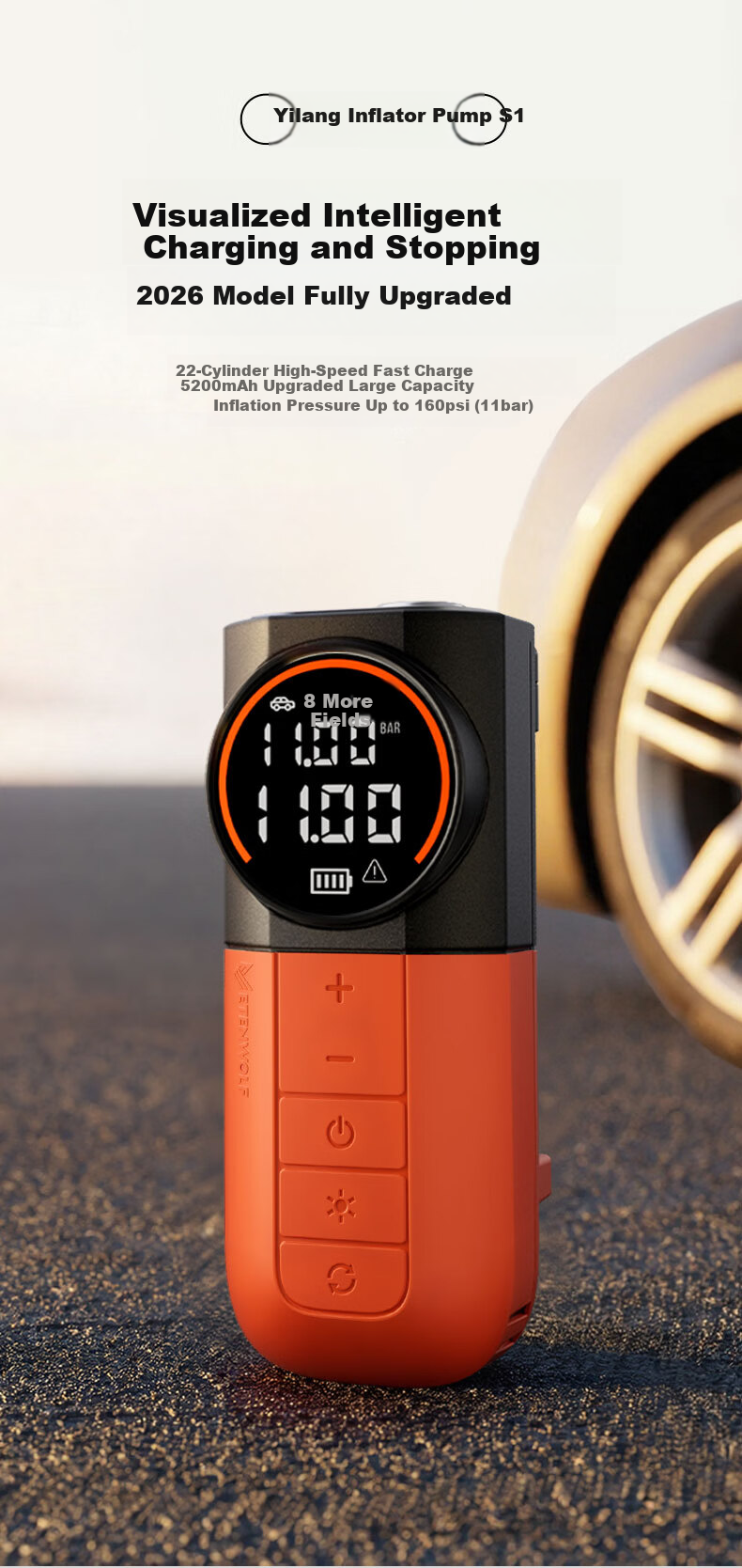 ETENWOLF V2 Car Air Compressor Electric Tire Inflator Wireless Tire Pressure Gauge Pump 3