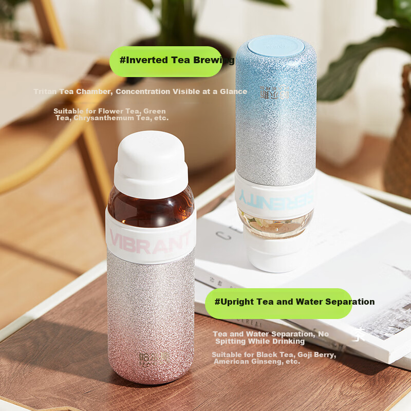 HAERS Insulated Starry Fruit Tea Separation Cup Independent Tritan Tea Compartment 304 Stainless Steel 300ML Tea Brewing Cup - Pink