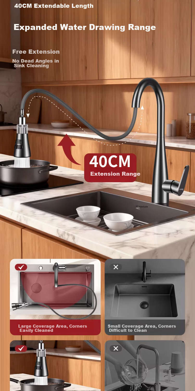 ILeddog [Germany] All-Copper Kitchen Sink Faucet with Hot and Cold Water, 2-in-1 Pull-Out Filter Faucet CPCL 7