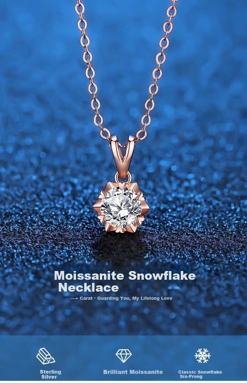 Kovni [Includes GRA Certificate] Moissanite Sterling Silver Snowflake Necklace for Women, Clavicle Chain, Birthday and Valentine's Day Gift for Girls 2