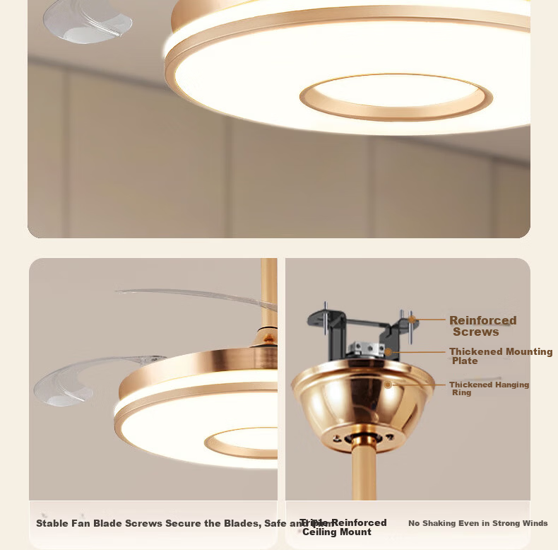 ASUS Lighting American Cree LED Silent Fan Light Modern Gold Invisible Blade Ceiling Fan Light for Dining Room and Bedroom 5