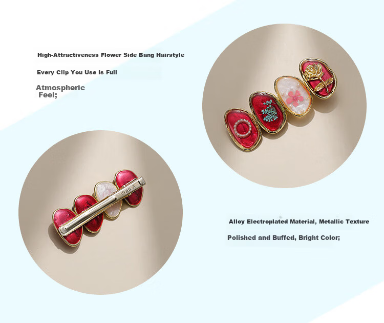 CHIMERA Qiji Red Hair Clip Side Clip Hairpin Bangs Clip Bridal Hair Accessory 6.1 Children's Day Gift 3