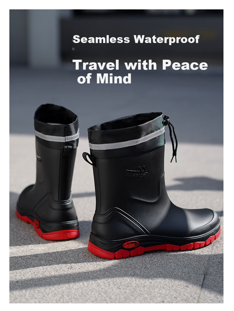 Warrior Men's Mid-Calf Waterproof Non-Slip Rain Boots Outdoor Work Car Wash Delivery Fishing Durable Rain Shoes 5388 Red Size 44 13
