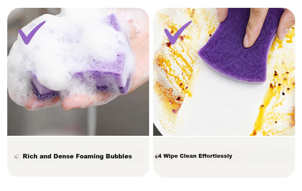 INWEJIA Dishwashing Sponge Scrubber Magic Eraser Wood Pulp Cotton Pot Cleaning Sponge Kitchen Taro Purple 10 Pieces 9
