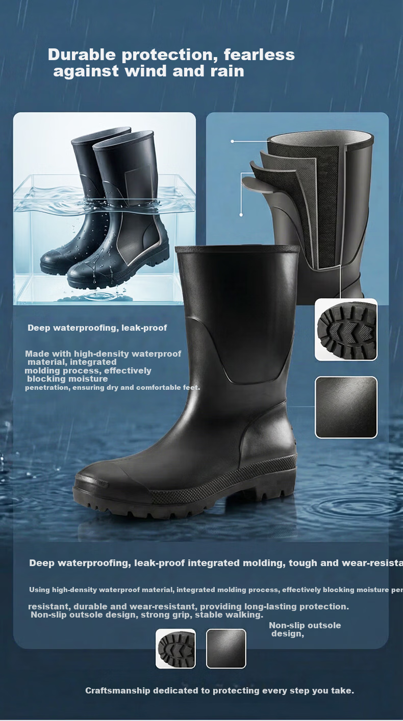 BlueOwl Shield Men's Outdoor Waterproof Non-Slip Rain Boots Rubber Shoes Durable Water Shoes YX1008-1 Size 44 7