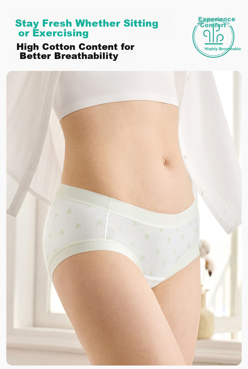 PurCotton Women's Printed Antibacterial Wide-Edge Briefs 7A S-3XL Plus Size Underwear 17