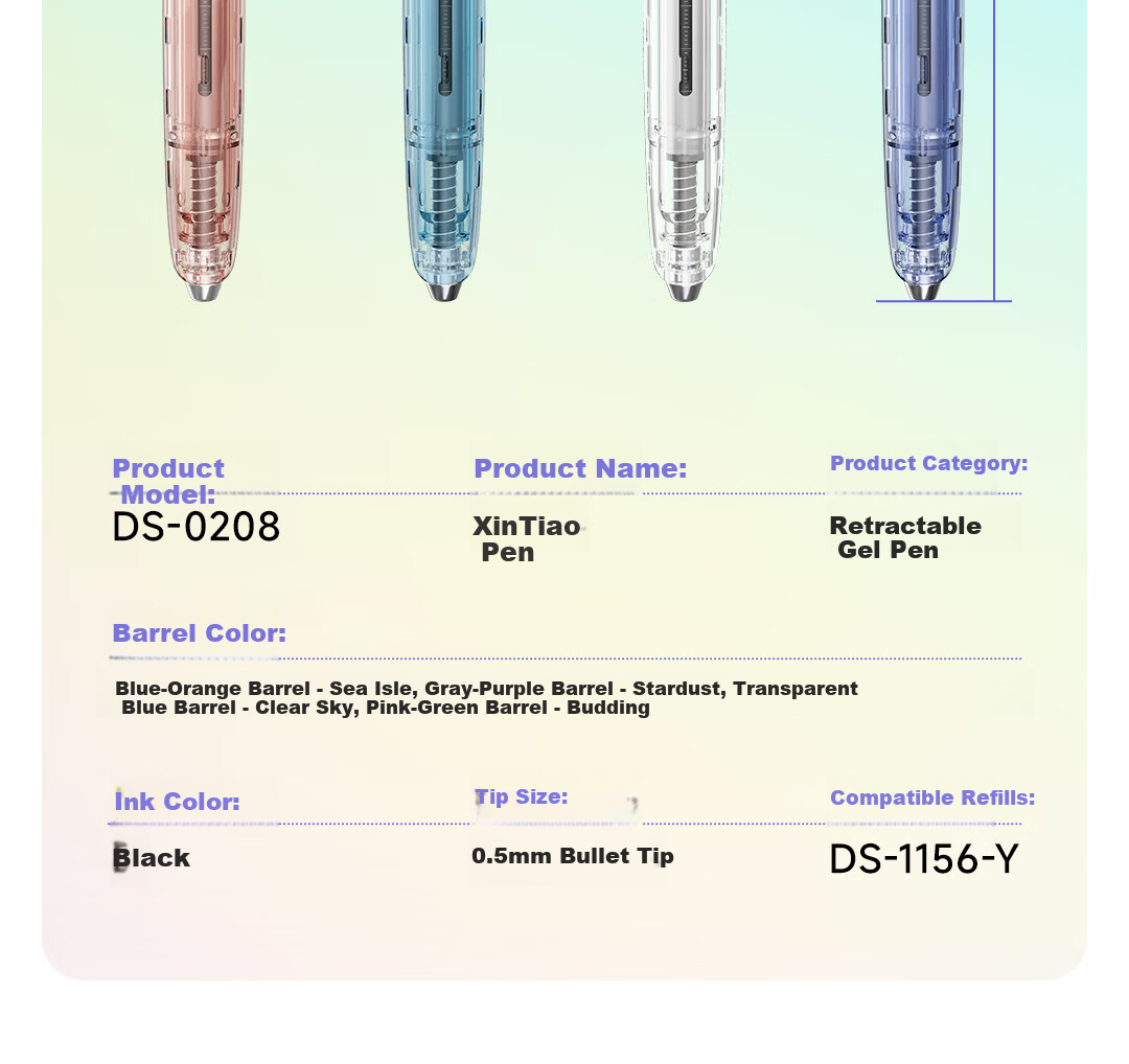 Dianshi Click Retractable 0.5mm Black Gel Pen with Dual Ballpoint Tips, High-Value Design, Student Handwriting Practice Signature Pen, Office Supplies 0208 Gray-Purple Barrel, 1 Pen 2 Refills 19