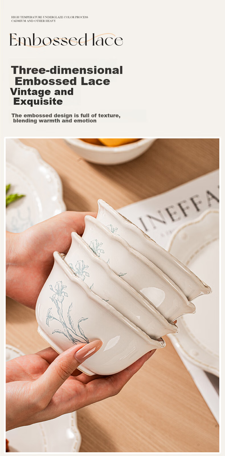 TREEJACK Lily of the Valley French Style Bowl and Plate Set Luxury Home Tableware 2025 New Arrival Dinnerware Set 4