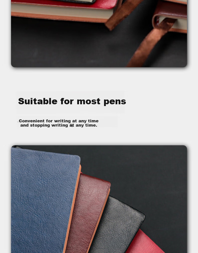 Xuchen Stationery Soft Leather B5 Black Cover Notebook 100 Sheets 200 Pages Memo Book Business Office Meeting Record Book Student Exam Writing Notebook Customizable Logo 4