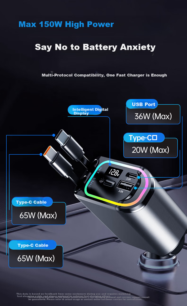 Newmine Wired Car Charger, Super Fast Charging, Three-In Multifunctional Car Charger, Cigarette Lighter Adapter 6