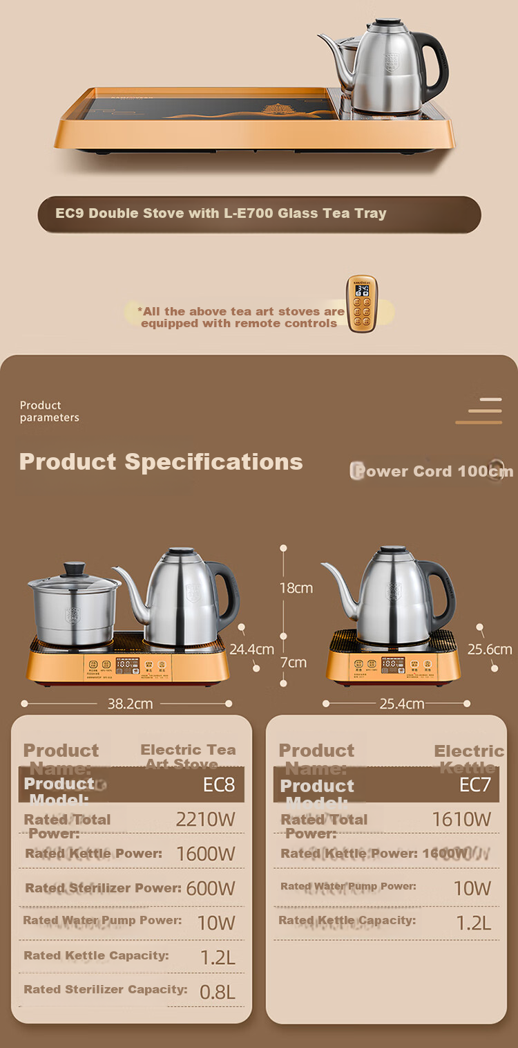 KAMJOVE EC8 Fully Automatic Water Filling Electric Kettle 1.2L 316 Stainless Steel Smart Remote Control Electric Tea Stove with Temperature Preservation and Tea Brewing Set 12