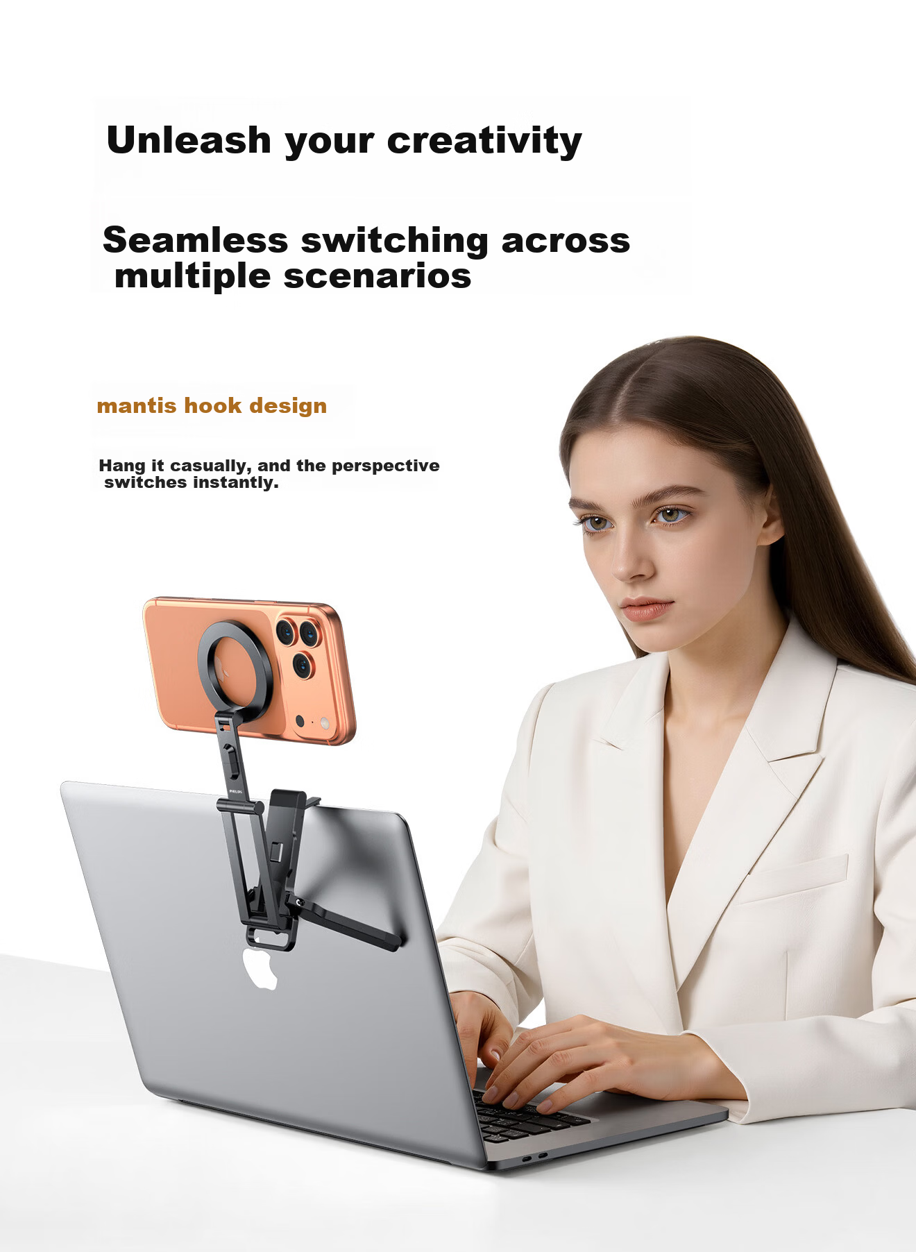 PHILIPS Dual Ring Magnetic Phone Stand, MagSafe Back Sticker, Compact Portable Folding Desktop Support, Binge-Watching Essential, Compatible with Apple And Android Phones, Finger Ring Stand 2333 Orange 7