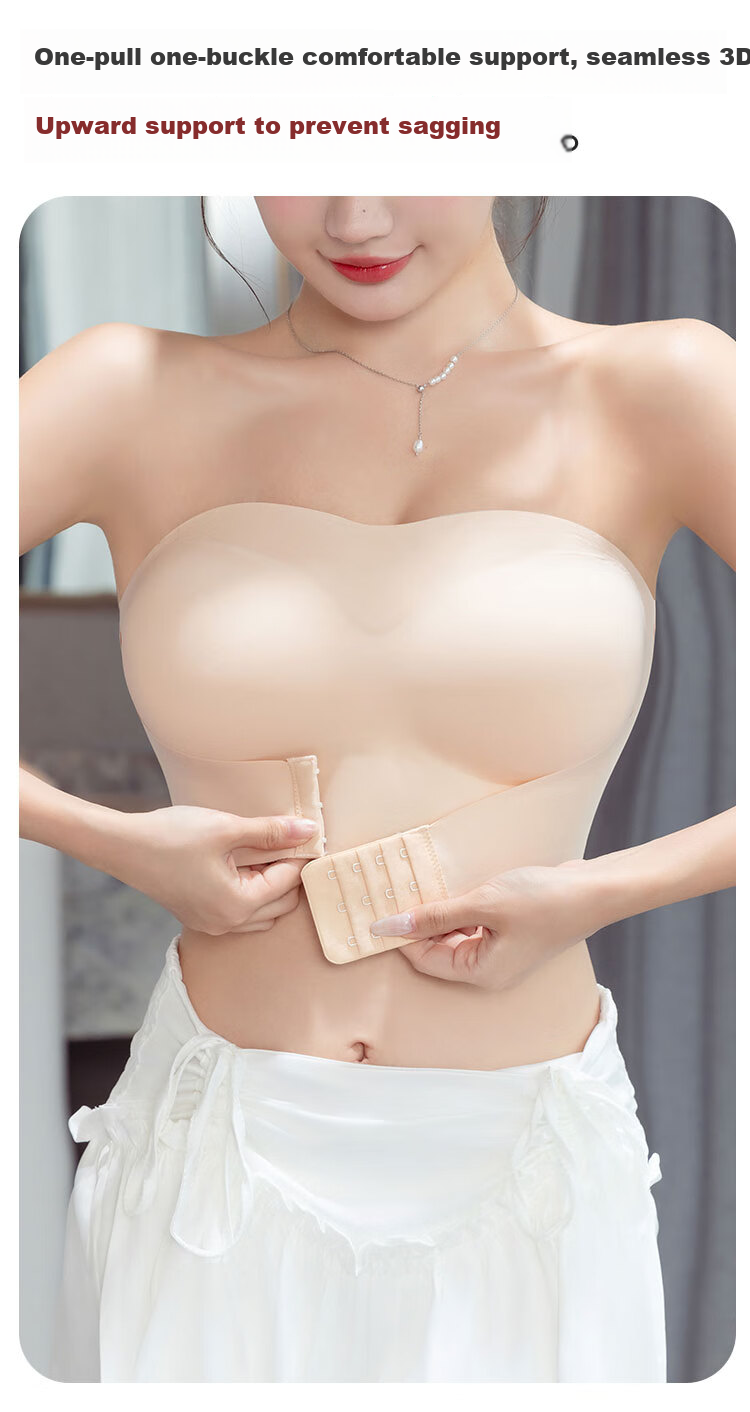 Audifine Strapless Bra Large Cup Anti-Slip Push-Up Anti-Sagging Tube Top Thin Camisole Dress Bra 12