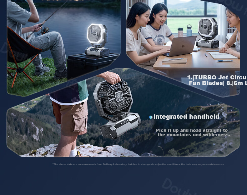Doublepow Rechargeable Fan 40000mAh Large Capacity Long Battery Life Outdoor Camping Oscillating Mini Fan - 8808B Gray 2