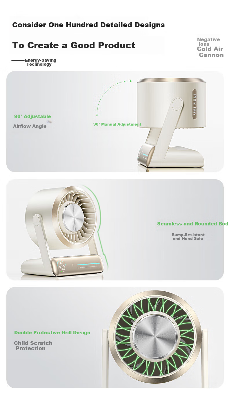 Portable USB Ion Negative Ion Desktop Fan Ultra-Quiet Lightweight Small Electric Fan for Dorm Office Home Outdoor Camping Air Purifier Fan Plug-in White 16