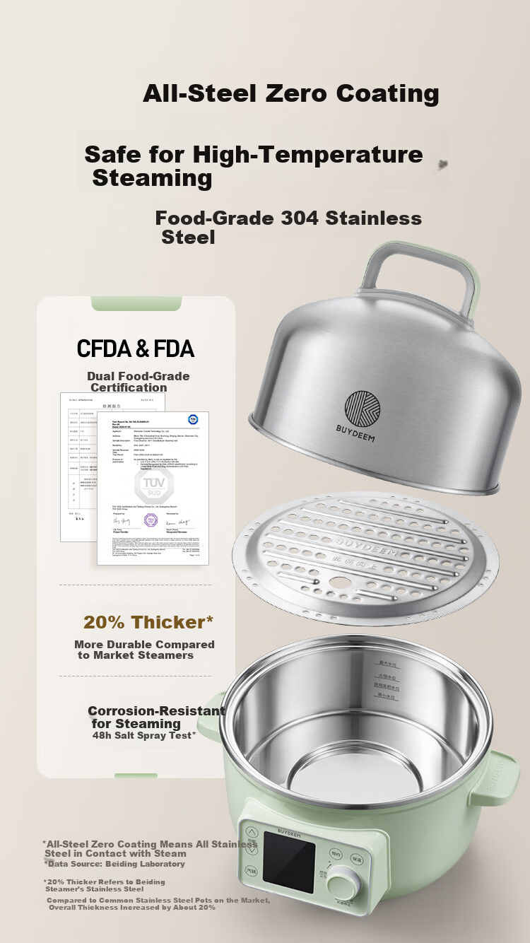 Buydeem Electric Steamer Household Stainless Steel 0-Coating Electric Stew Pot Hot Pot Steaming and Stewing All-in-One Large Capacity Smart Electric Stew Pot Timer Keep Warm Multifunctional Pot G45 Si 6