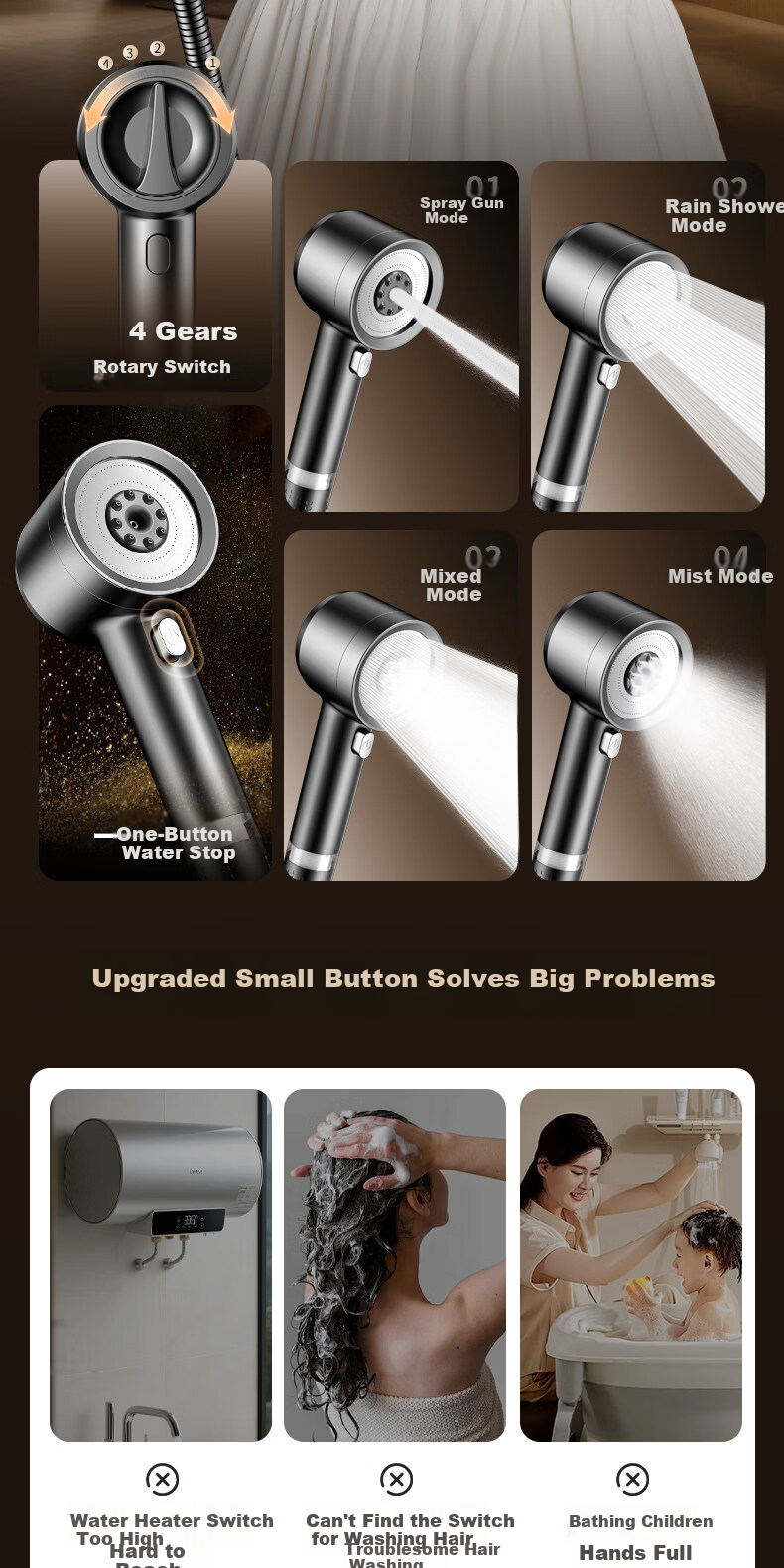 WUZORY [Germany] High-Pressure Shower Head Powerful Bathroom Multi-Function Handheld Shower Sprayer 10