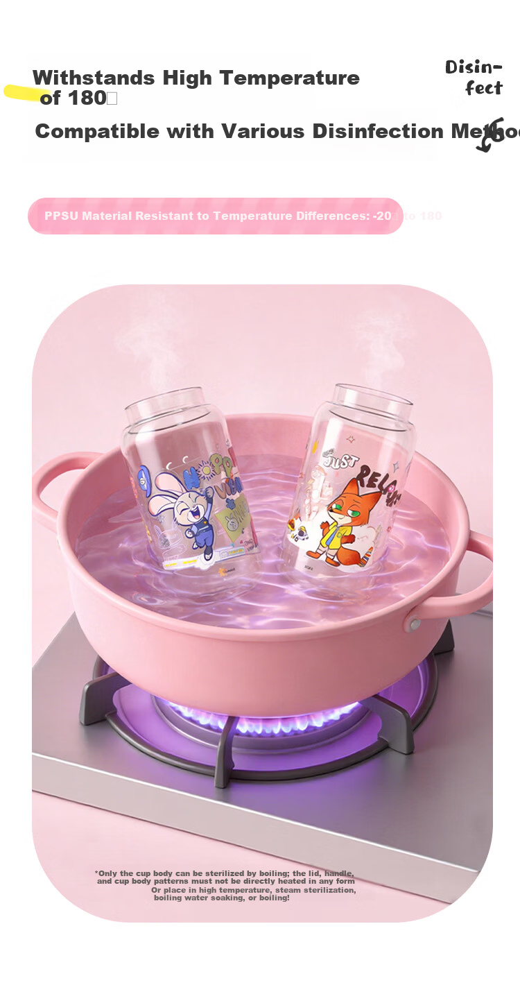 Disney Kids Plastic Water Bottle High Temperature Resistant PPSU Straw Cup Student School Water Bottle Drop Resistant Direct Drinking Cup Birthday Gift 7