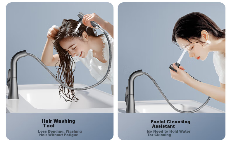 JOMOO Basin Faucet Gun Gray Pull-Out Hot and Cold Full-Range Bathroom Sink Faucet 32710-649/HBS-Z 19