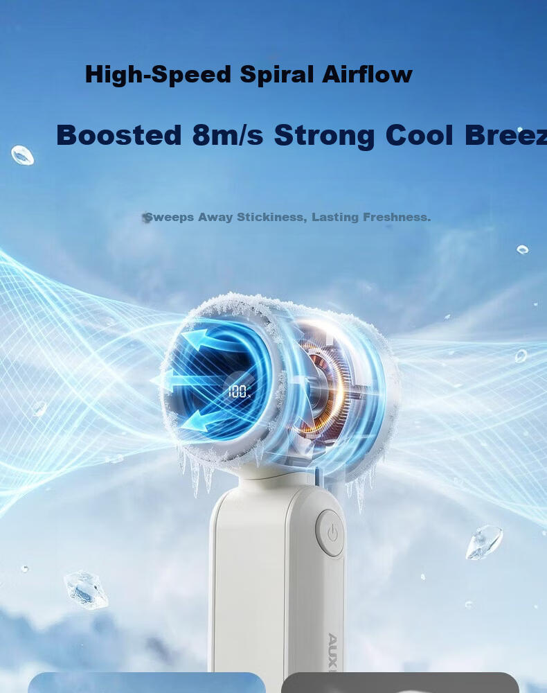 AUX Handheld Portable Mini Fan Long Battery Life Silent USB Small High-Speed Energy-Saving Rechargeable Fan Office 100-Speed Mint Green 5
