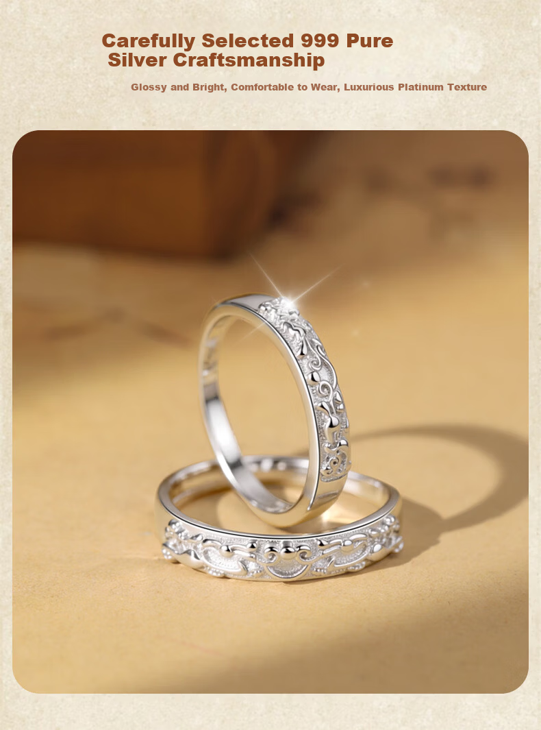 MANHE S999 Pure Silver Pixiu Couple Rings Set for Men and Women Engagement Wedding Diamond Rings Birthday Gift for Girlfriend 3