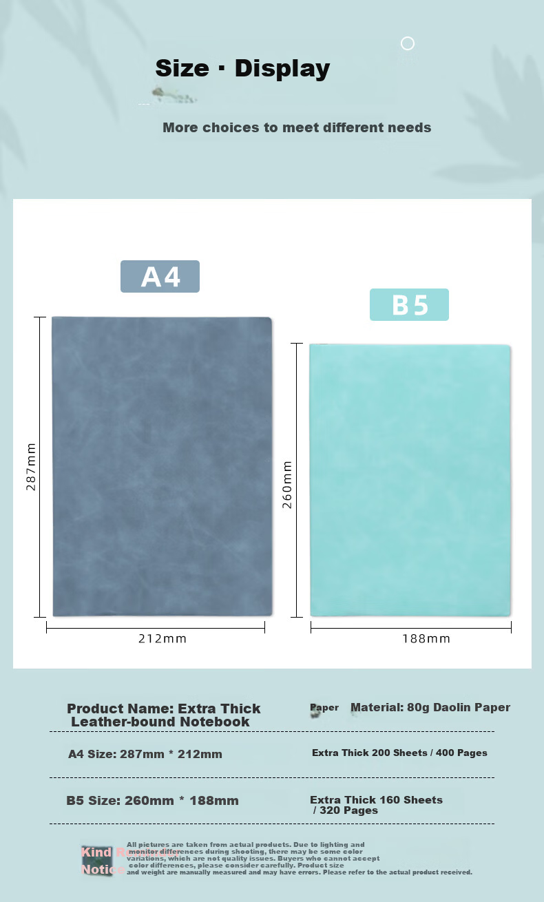 Weimei A4 Thick Large Business Notebook Soft Leather Diary Work Record Journal Student Exam Study Simple Thick Lined Classroom Notebook 3