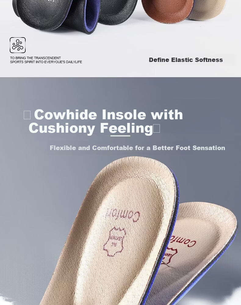 Footprint Tribe Men's Genuine Leather Cowhide Thickened Insoles Sweat-Absorbing Odor-Resistant Breathable Sports Shock-Absorbing Soft Cushioned Insoles for Long Standing Comfort 2