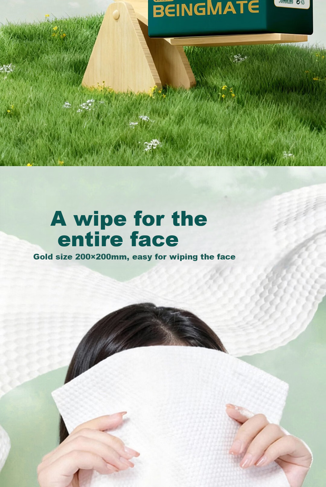 Beingmate Hanging Facial Towel 110 Sheets*3 Packs Extra Large Thick Disposable Face Cleaning Soft Cotton Hanging Pull-Out Towels 7