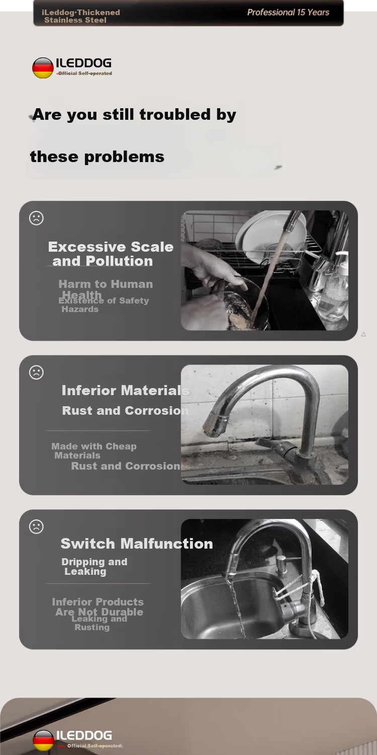 ILeddog [Germany] Kitchen Faucet Single Cold Sink Basin Swivel Pressurized Splash-Proof CFLT-DL 4