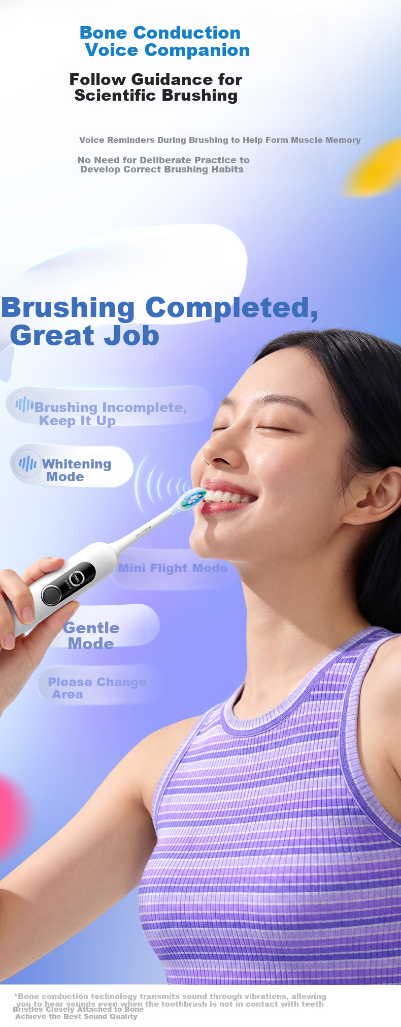 Midea OK Electric Toothbrush with Large Screen, Vibration Sweep, Missed Brush Reminder, 45° Wide Swing, Deep Cleaning, Interactive Digital Display, Adult Gift Box, Couple Birthday Gift YM7 Blue 6