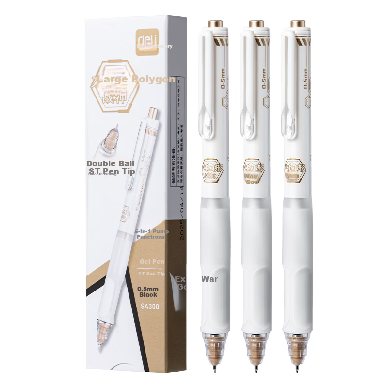 Deli Star Engine Silent Click Student Gel Pen 0.5mm Dual Ballpoint Tip Fast-Drying Smooth Exam Pen Black 12pcs/Box HT005 1