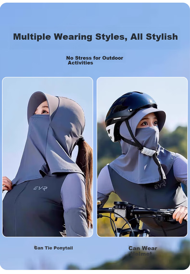 FitonTon Women's Summer Sunscreen Face Mask Neck and Face Protection Anti-UV Ice Silk Integrated Face Bikini Sun Protection Hat 7