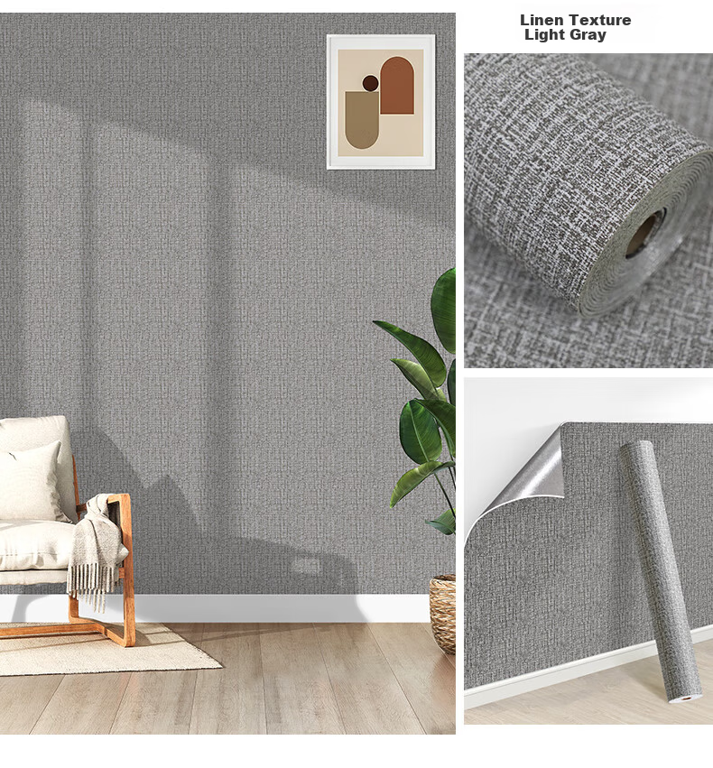 Cuttlefish Self-Adhesive Wall Sticker Thickened Linen Texture 0.5*10m Light Gray Bedroom Wall Border Living Room Background Waterproof Moisture-Proof 10