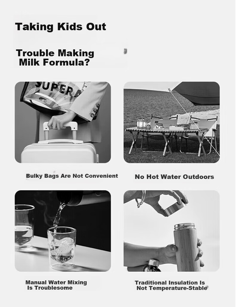 HeWu Portable Thermostatic Kettle Thermos Baby Travel Milk Frother Wireless Electric Boiling Water Cup Three Modes 2