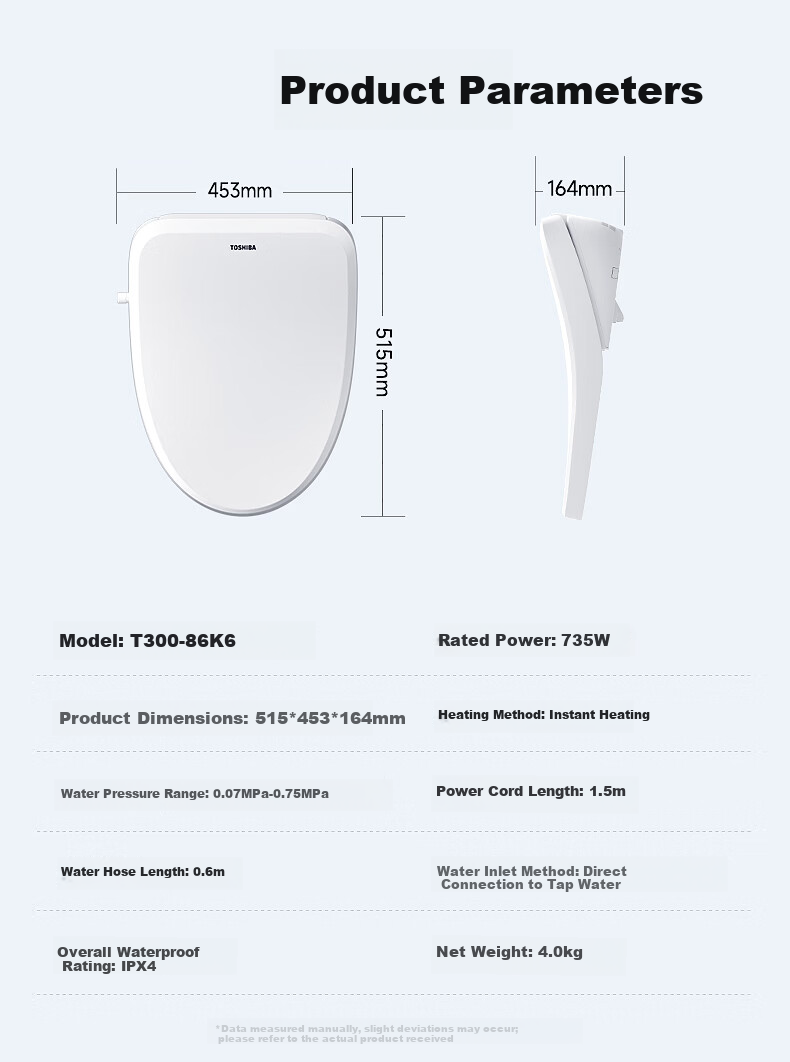 TOSHIBA Smart Toilet Seat Full Automatic Cleaning Heating Drying Platinum Deodorization 0.1s Instant Hot Water T300 14