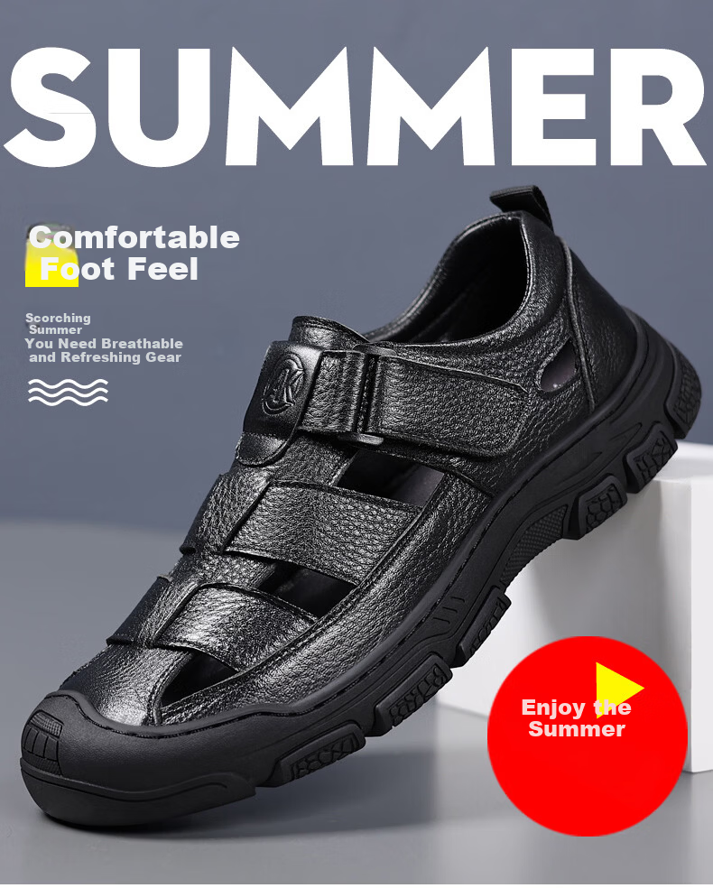 Aokang Father's Day Summer Perforated Shoes Men's Casual Leather Shoes Business Commute Hollow Leather Sandals Men's Black Size 44 7