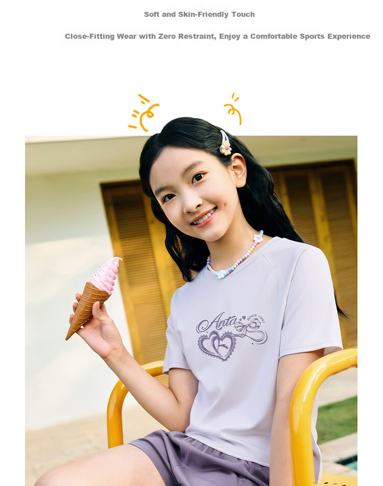 ANTA Kids Girls Summer 2026 Breathable Quick-Dry Short Sleeve T-Shirt and Shorts Sports Two-Piece Set A62627701 4